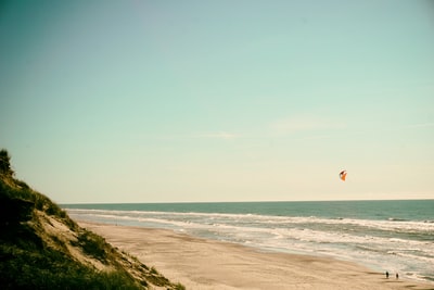 在海滨人飞行风筝

